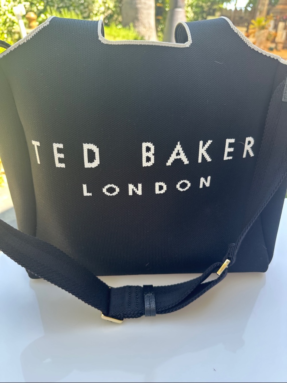 Ted Baker Black Messenger Bag with White Logo Accents